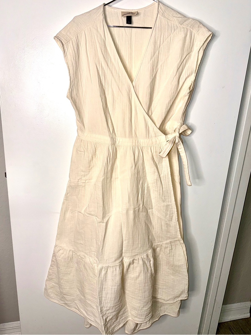 Universal Thread Cream Wrap Maxi Dress with Side Tie Sundress Cotton Soft dress